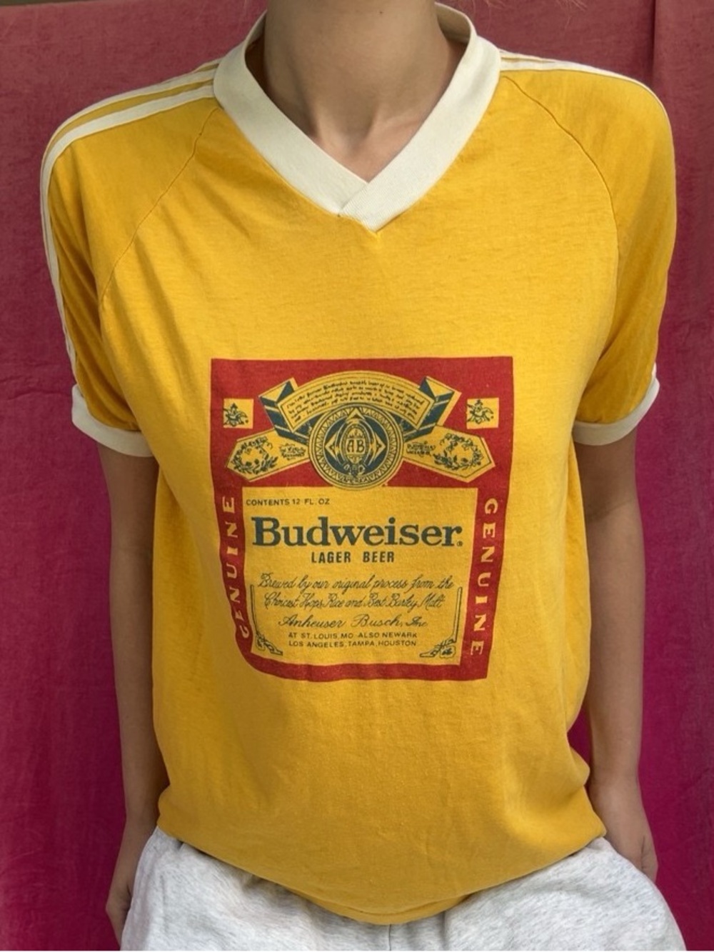 Vintage Budweiser Yellow Ringer Tee Jersey